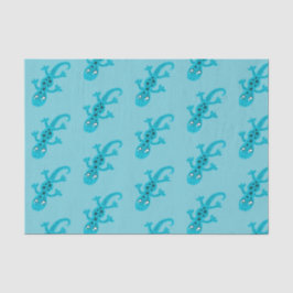 Blauer EidechseGecko auf den blauen Kindern Seidenpapier