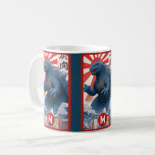 Blauer Eidechsen-Monster-Monogramm Fett Retro-Spaß Kaffeetasse (Vorderseite Links)