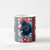 Blauer Eidechsen-Monster-Monogramm Fett Retro-Spaß Kaffeetasse (Mittel)