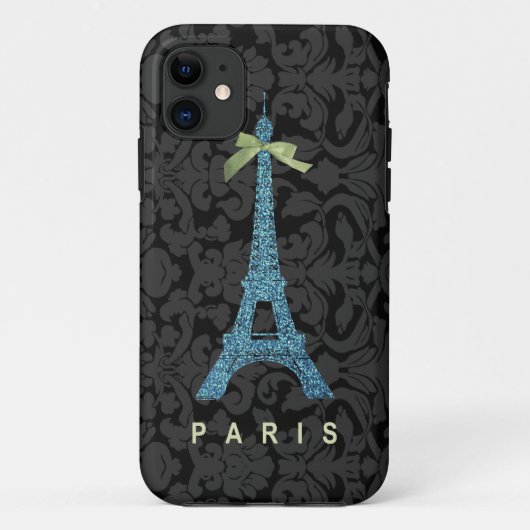 Blauer Eiffel-Turm im Imitat-Glitter Case-Mate iPhone Hülle (Rückseite)