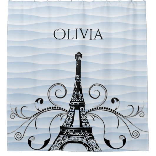 Blauer Eiffelturm Blüh Duschvorhang (Vorderseite)