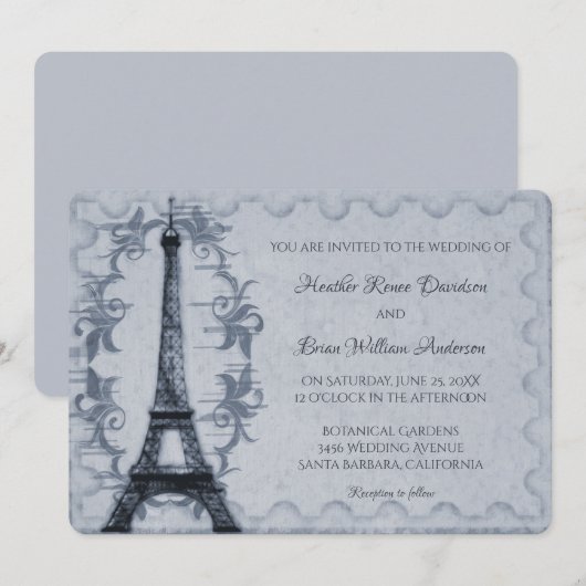 Blauer Eiffelturm Einladung zur Hochzeit (Vorne/Hinten)