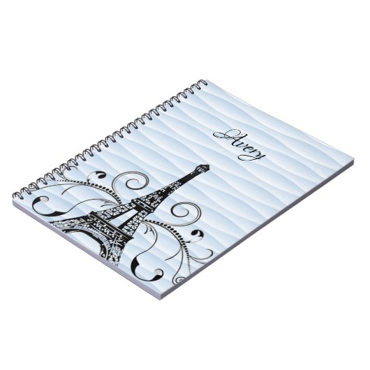 Blauer Eiffelturm Flourish Notizbuch Notizblock (Linke Seite)