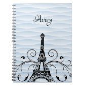 Blauer Eiffelturm Flourish Notizbuch Notizblock (Vorderseite)