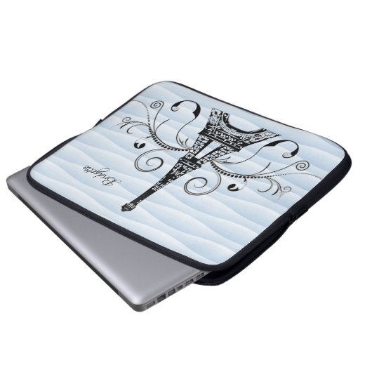 Blauer Eiffelturm Geblüht Laptop-Sieb Laptopschutzhülle (Vorne Knopf)