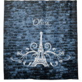 Blauer Eiffelturm Grunge Duschvorhang (Vorderseite)