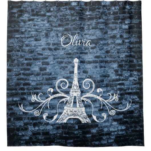 Blauer Eiffelturm Grunge Duschvorhang (Vorderseite)