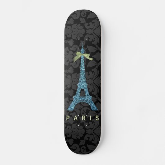 Blauer Eiffelturm in Imitate Glitzer Skateboard (Vorderseite)