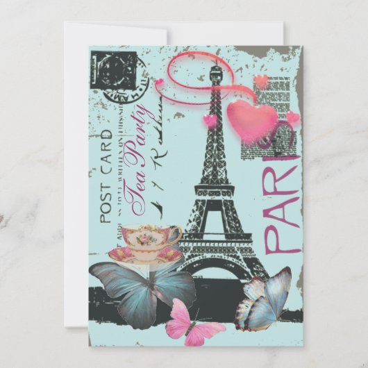 Blauer Eiffelturm Paris Bridal Tee Party Einladung (Vorderseite)