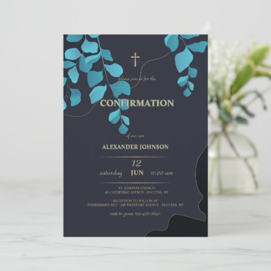 Blauer Eindruck religiöse Einladung (Stehend Vorderseite)