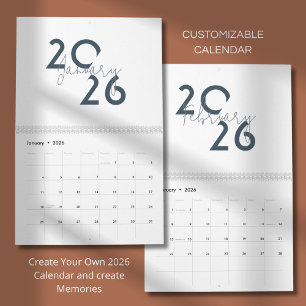 Blauer einfacher eleganter Kalender 2026