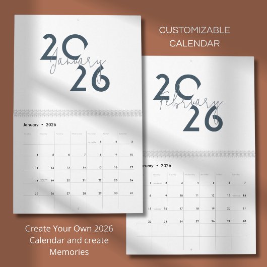 Blauer einfacher eleganter Kalender 2026