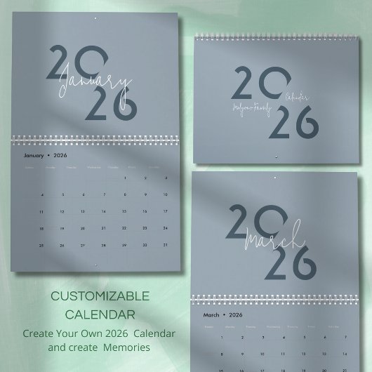 Blauer einfacher eleganter Kalender 2026