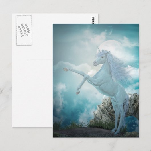 Blauer Einhorn Postkarte (Vorne/Hinten)