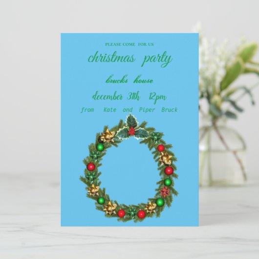Blauer Einladung Weihnachtskranz (Stehend Vorderseite)