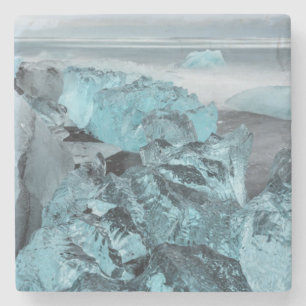 Blauer Eis auf Strand Landschaft, Island Steinuntersetzer