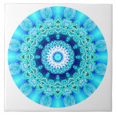 Blauer Eis-SpitzeMandala, abstraktes Aqua Fliese (Vorderseite)