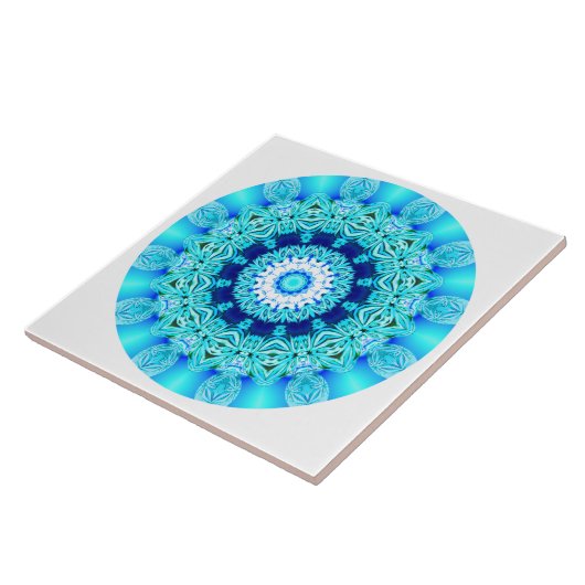Blauer Eis-SpitzeMandala, abstraktes Aqua Fliese (Seite)