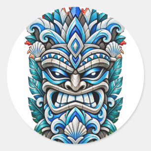 Blauer Eis-Tiki-Wächter-Aufkleber Runder Aufkleber