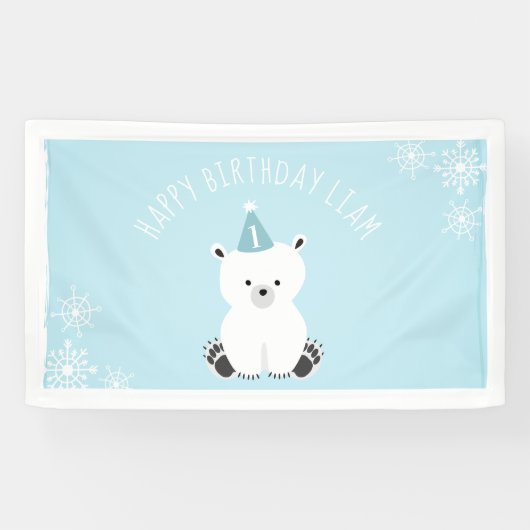 Blauer Eisbär-Winter Onederland 1. Geburtstag Banner (Horizontal)