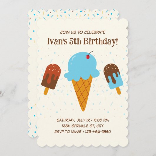 Blauer Eiscreme zum Geburtstag Einladung (Vorne/Hinten)