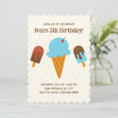 Blauer Eiscreme zum Geburtstag Einladung (Stehend Vorderseite)
