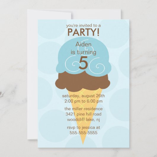 Blauer Eiskrem Einladung zum Geburtstag (Vorderseite)
