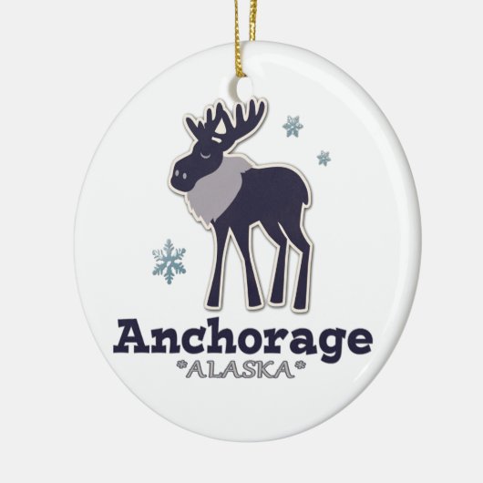 Blauer Elchwinter Anchorage-Alaskas Keramikornament (Links)