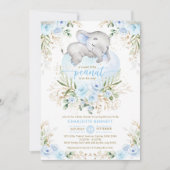 Blauer Elefant Baby Dusche Einladung (Vorderseite)