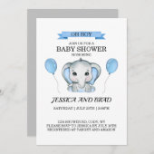 Blauer Elefant Babydusche Einladung (Vorne/Hinten)