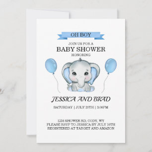Blauer Elefant Babydusche Einladung