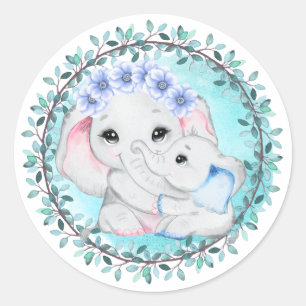 Blauer Elefant, Babyjunge Mutter, die ein Kind zum Runder Aufkleber