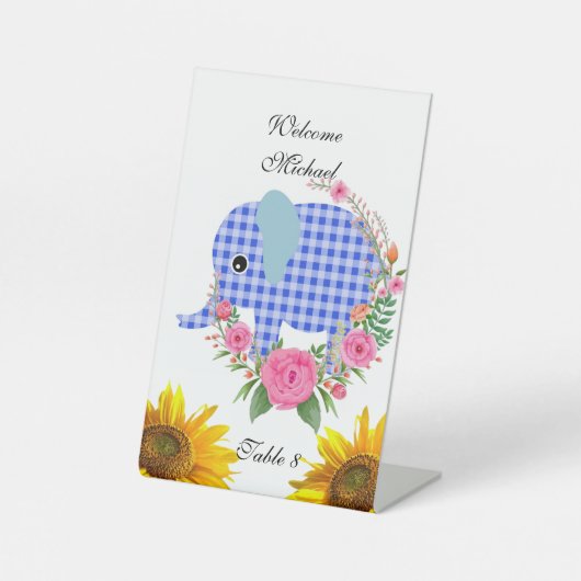 Blauer Elefant Bläserblütenzeichen Pedestal Rose Sockelschild (Vorderseite)