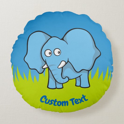 Blauer Elefant Cartoon rund Kissen (Vorderseite)
