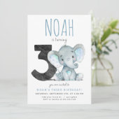 Blauer Elefant Dritte Geburtstagseinladung Einladung (Stehend Vorderseite)