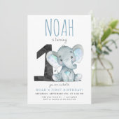 Blauer Elefant Einladung zum ersten Geburtstag (Stehend Vorderseite)