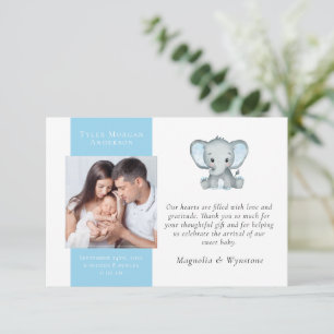 Blauer Elefant Foto neues Baby Dankeskarte