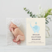 Blauer Elefant | Geburtsankündigung Ankündigung (Stehend Vorderseite)