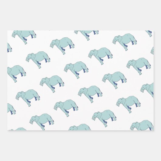Blauer Elefant Geschenkpapier Set (Vorderseite)