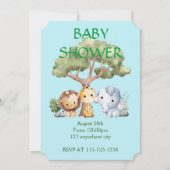 Blauer Elefant Giraffe Löwe Baby Shower Save The Date (Vorderseite)