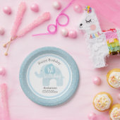 Blauer Elefant-glücklicher 1. Geburtstag Pappteller (Party)