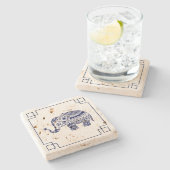 Blauer Elefant Illustration Einfache Rahmen Steinuntersetzer (Seitenansicht)