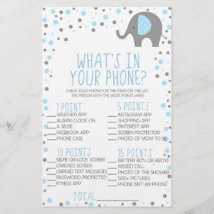 Blauer Elefant in Ihrem Telefon Baby Duschgame Briefpapier