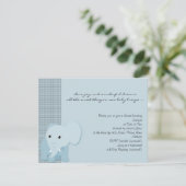 Blauer Elefant-karierte Baby-Duschen-Einladung Einladung (Stehend Vorderseite)