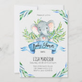 Blauer Elefant Kinderdusche Einladung (Vorderseite)