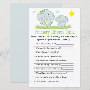 Blauer Elefant Kinderzimmer Rhyme Quiz Babydusche