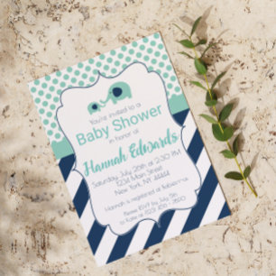 Blauer Elefant Mama und Kinderdusche Einladung