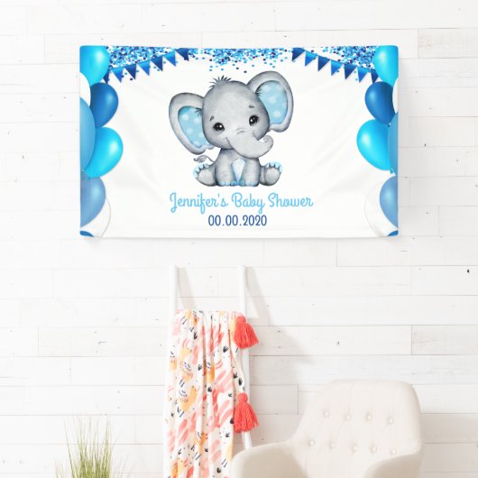 Blauer Elefant mit Balloons Banner Dusche (Insitu)