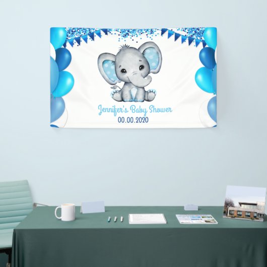 Blauer Elefant mit Balloons Banner Dusche (Messeveranstaltung)