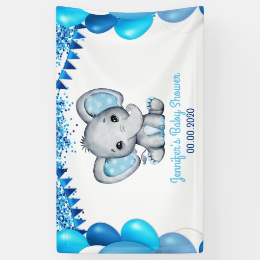 Blauer Elefant mit Balloons Banner Dusche (Vertikal)